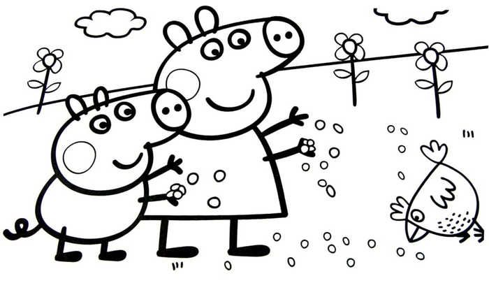 Online coloring book: Peppa and George are Feeding the Birds